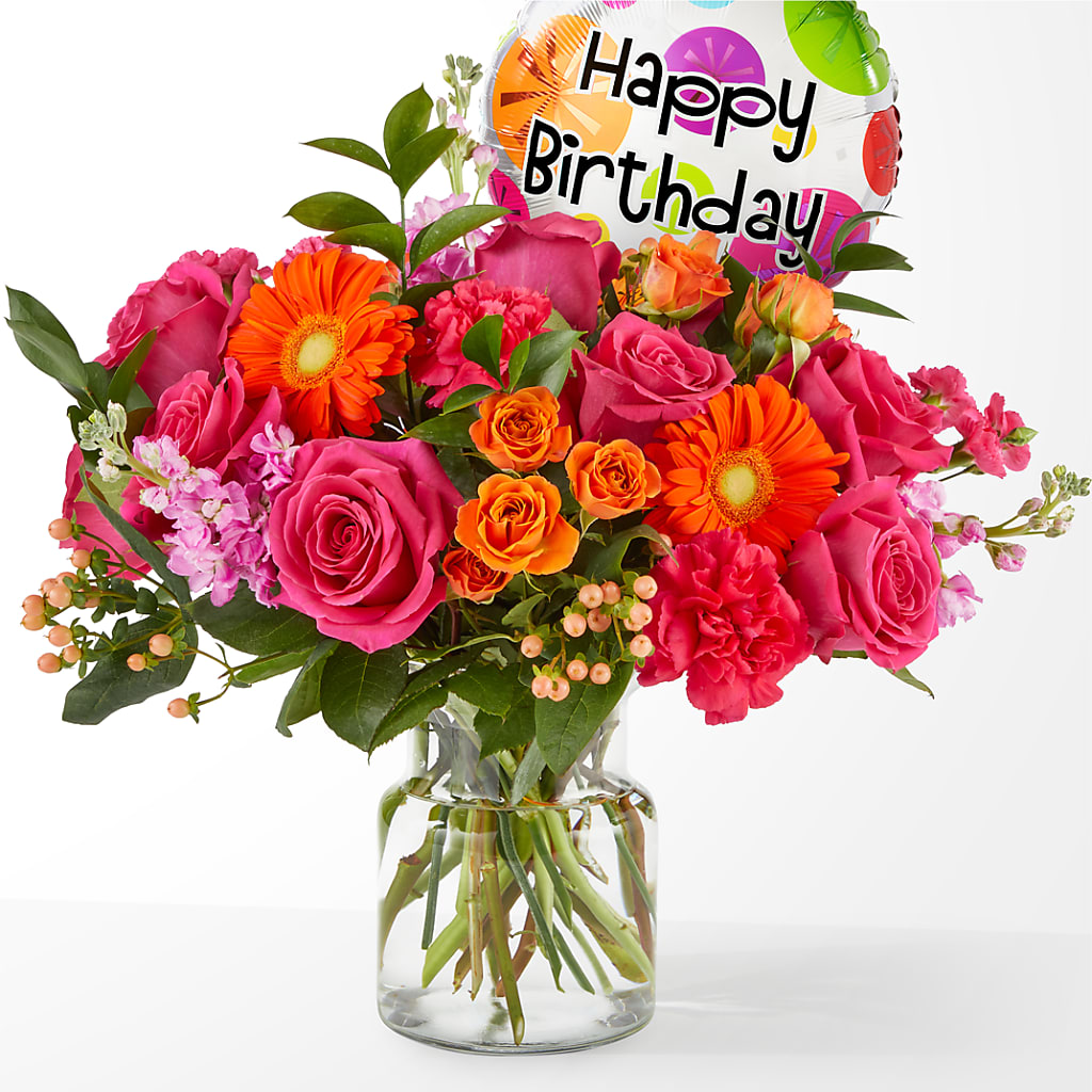 Fiesta Bouquet with Birthday Balloon – BLUEMOON FLORAL & GIFT, Denver CO