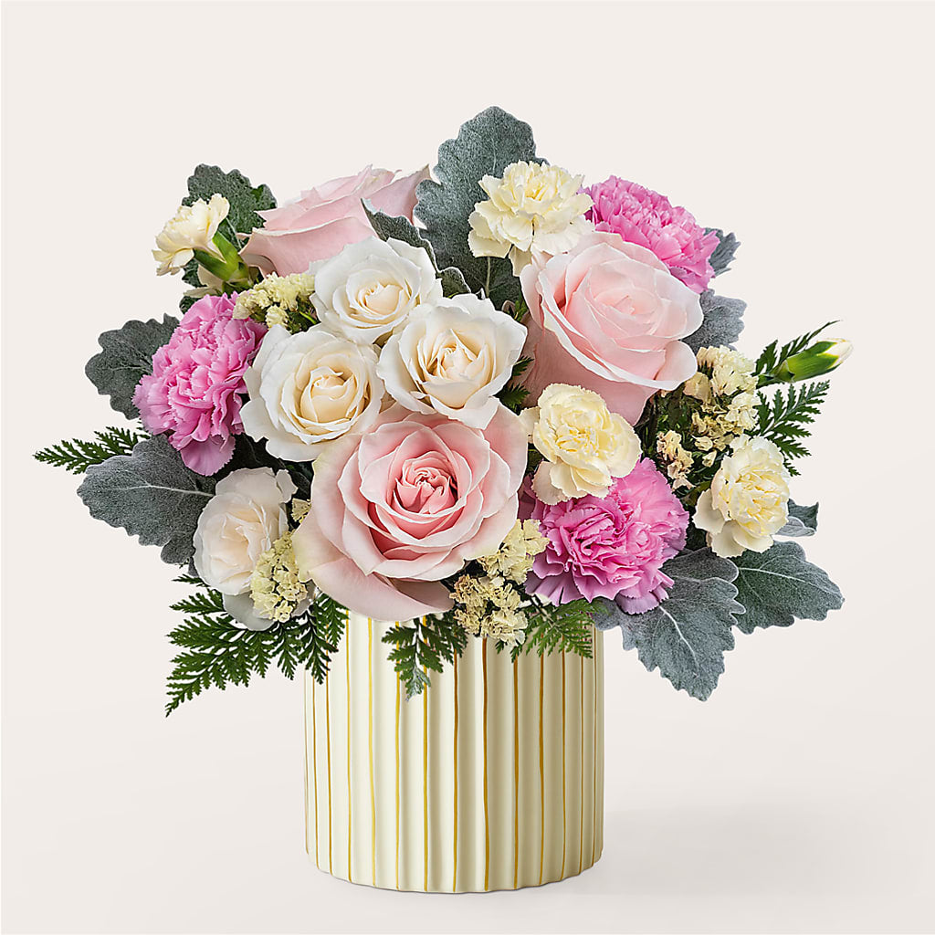 Blissful Moments Bouquet with Ivory Vase – BLUEMOON FLORAL & GIFT, Denver CO