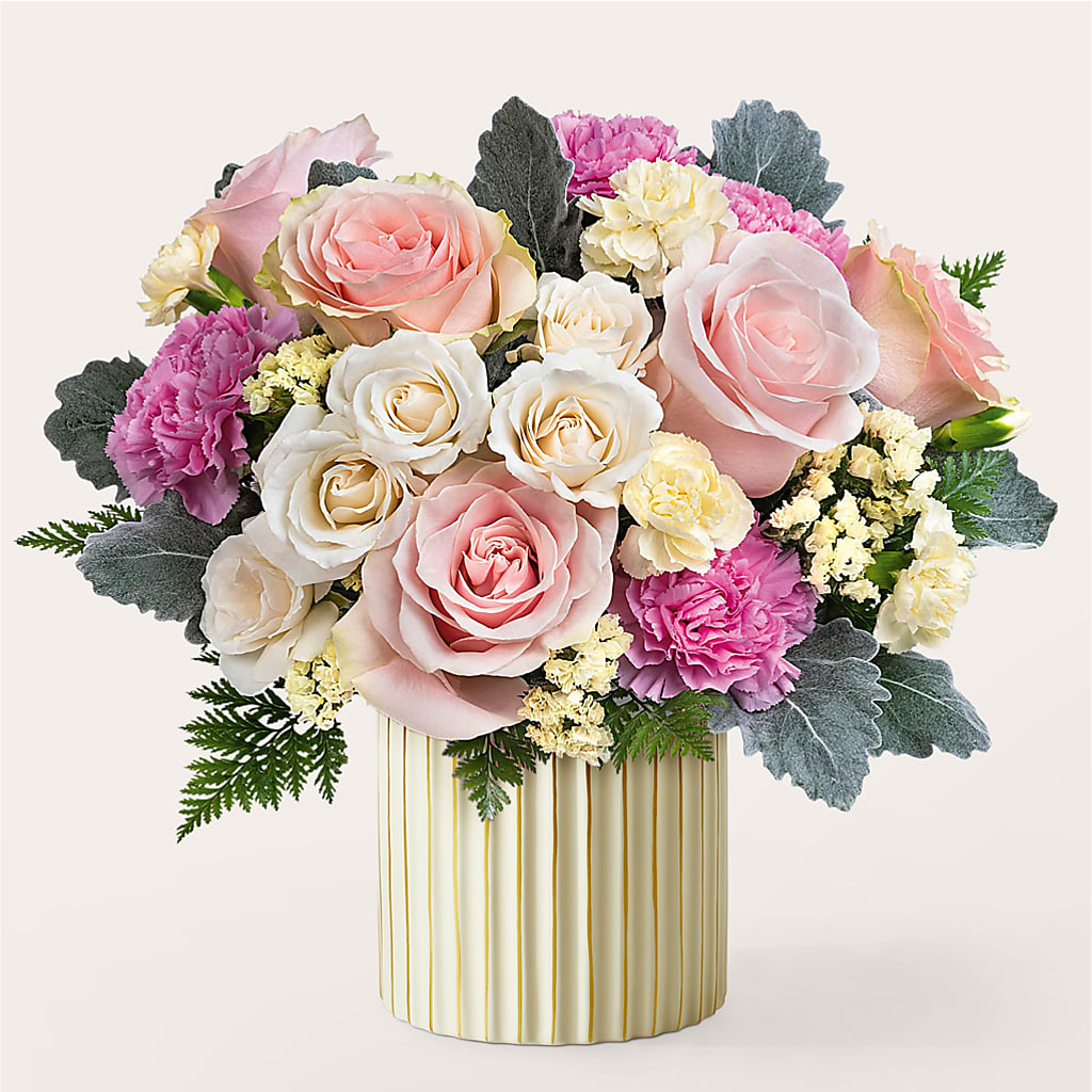 Blissful Moments Bouquet with Ivory Vase – BLUEMOON FLORAL & GIFT, Denver CO