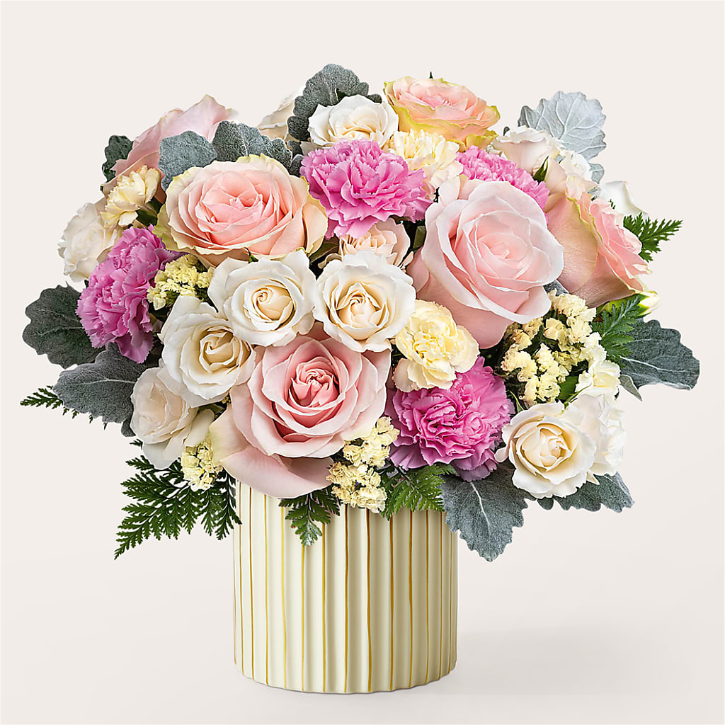 Blissful Moments Bouquet with Ivory Vase – BLUEMOON FLORAL & GIFT, Denver CO