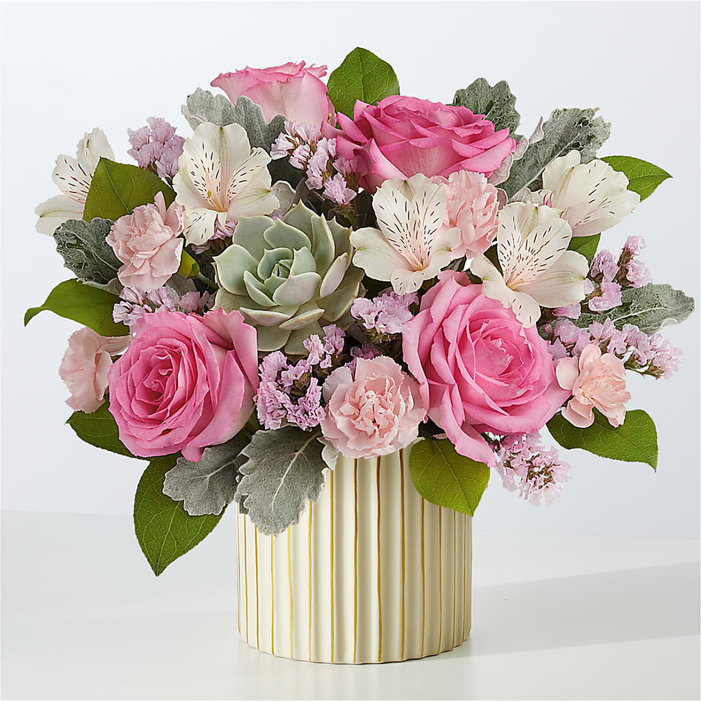 Dusty Rose Bouquet with Ivory Vase – BLUEMOON FLORAL & GIFT, Denver CO