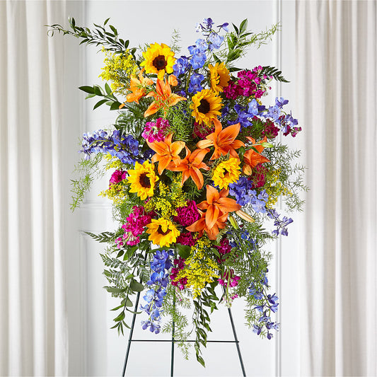 Sunlit Memories Standing Spray (Standard) – BLUEMOON FLORAL & GIFT, Denver CO
